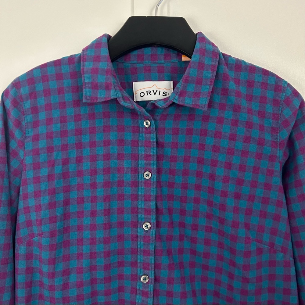 Orvis womens top button down blue purple gingham size M - Picture 2 of 7